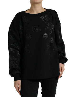 Schwarzer Pullover mit Blumen-Logo-Applikation