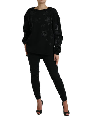 Schwarzer Pullover mit Blumen-Logo-Applikation