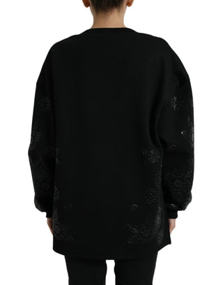 Schwarzer Pullover mit Blumen-Logo-Applikation