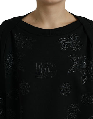 Schwarzer Pullover mit Blumen-Logo-Applikation