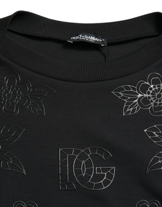 Schwarzer Pullover mit Blumen-Logo-Applikation