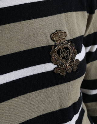 Suéter tipo pulóver multicolor con rayas, logo y cuello alto