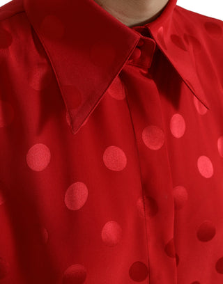 Red Polka Dot Sleeveless Collared Blouse Top
