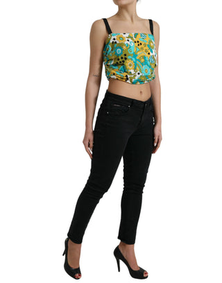 Top corto sin mangas multicolor con estampado floral