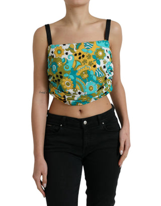 Top corto sin mangas multicolor con estampado floral