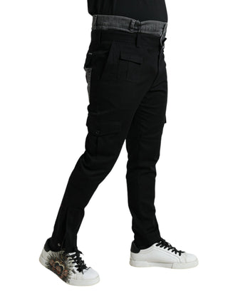 Jeans ajustados de mezclilla de algodón negro y gris