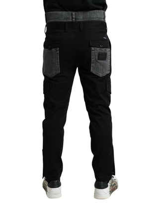 Jeans ajustados de mezclilla de algodón negro y gris