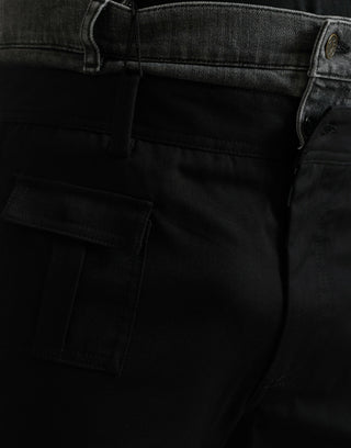 Jeans ajustados de mezclilla de algodón negro y gris