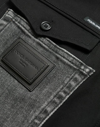 Jeans ajustados de mezclilla de algodón negro y gris