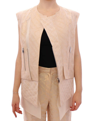 Chaqueta sin mangas de brocado beige