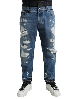 Blaue zerfetzte Baumwoll-Herrenjeans