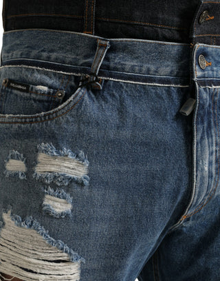 Blaue zerfetzte Baumwoll-Herrenjeans
