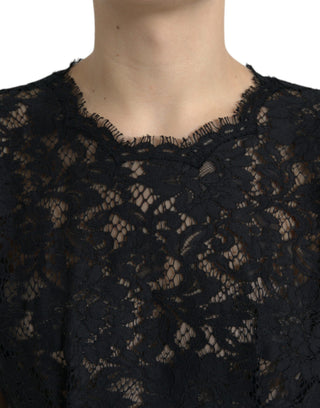 Vestido corto A-line de algodón negro con encaje floral
