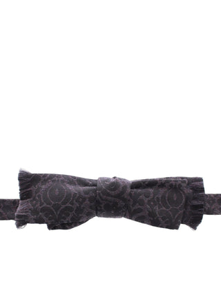 Dark Gray Wool Silk Brand Baroque Paisley Bow Tie Men