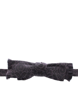 Dark Gray Wool Silk Brand Baroque Paisley Bow Tie Men