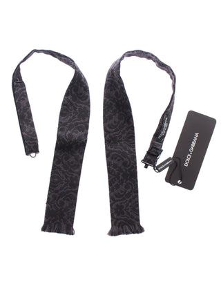 Dark Gray Wool Silk Brand Baroque Paisley Bow Tie Men