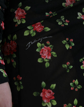 Schwarzes florales, ausgeschnittenes langes Maxikleid im Etui-Stil