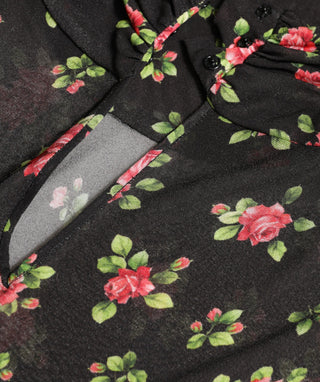 Schwarzes florales, ausgeschnittenes langes Maxikleid im Etui-Stil