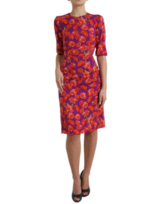 Vestido tipo sheath multicolor con estampado floral de amapolas
