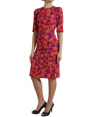 Vestido tipo sheath multicolor con estampado floral de amapolas