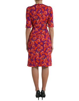 Vestido tipo sheath multicolor con estampado floral de amapolas