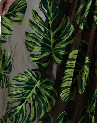Ärmelloses langes Maxikleid mit grünem Bananenblatt-Muster
