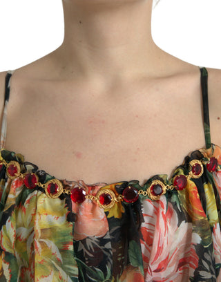 Mehrfarbiges, geblümtes Chiffon-Maxikleid mit Stufen