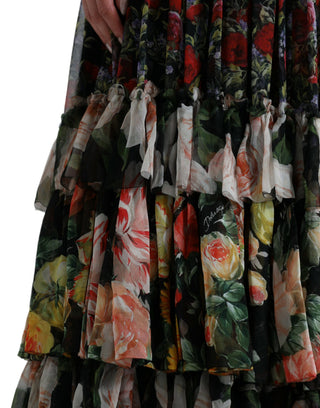 Mehrfarbiges, geblümtes Chiffon-Maxikleid mit Stufen