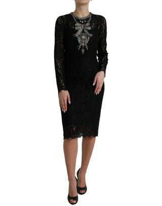 Vestido sheath negro con encaje y cristales