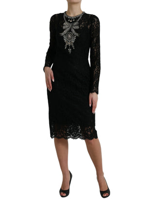 Vestido sheath negro con encaje y cristales