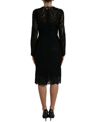 Vestido sheath negro con encaje y cristales