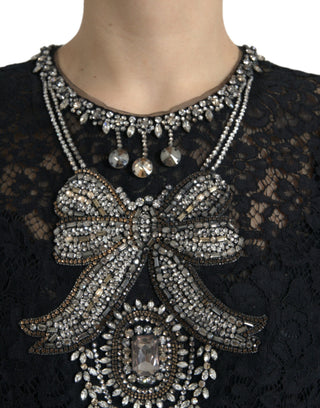 Vestido sheath negro con encaje y cristales