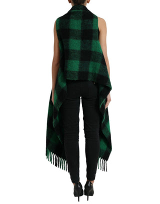 Chaqueta poncho negro con cuadros verdes tipo búfalo