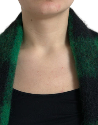 Chaqueta poncho negro con cuadros verdes tipo búfalo