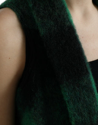Chaqueta poncho negro con cuadros verdes tipo búfalo