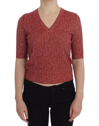 Red Wool Tweed Short Sleeve Sweater Pullover