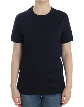 Dessous blaues Rundhals-T-Shirt aus Baumwolle mit Logo
