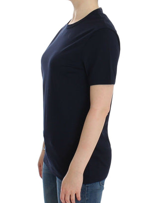 Dessous blaues Rundhals-T-Shirt aus Baumwolle mit Logo