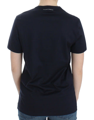 Dessous blaues Rundhals-T-Shirt aus Baumwolle mit Logo