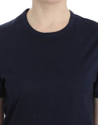 Dessous blaues Rundhals-T-Shirt aus Baumwolle mit Logo