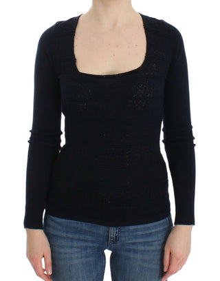 Blauer Strickpullover aus Stretch-Wolle