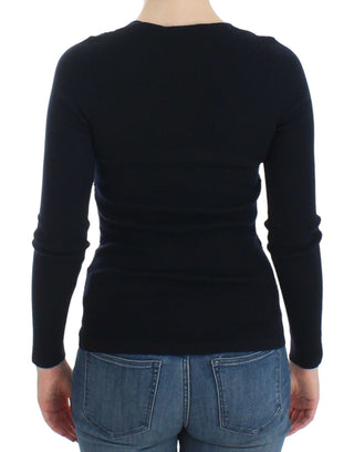 Blauer Strickpullover aus Stretch-Wolle