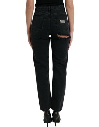 Schwarze zerrissene High-Waist Jeans aus Baumwolle
