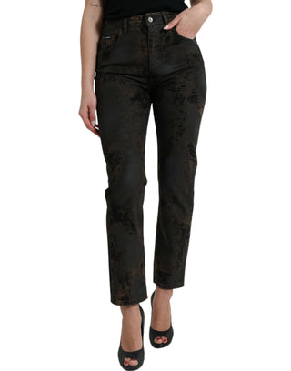 Jeans boyfriend marrones de algodón de talle medio
