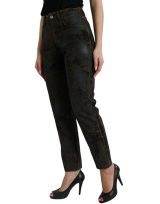 Jeans boyfriend marrones de algodón de talle medio