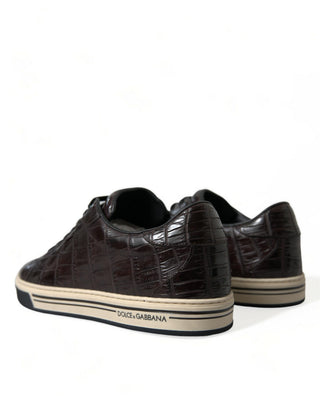 Zapatillas casuales marrones para hombre de cuero exótico tipo cocodrilo