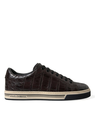 Zapatillas casuales marrones para hombre de cuero exótico tipo cocodrilo