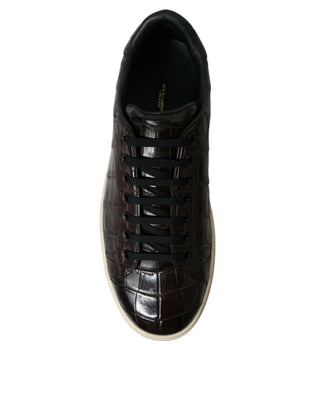 Zapatillas casuales marrones para hombre de cuero exótico tipo cocodrilo