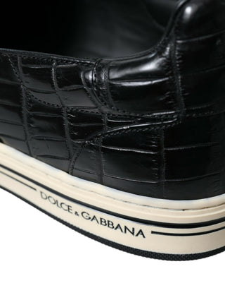 Zapatillas negras de cuero exótico tipo cocodrilo