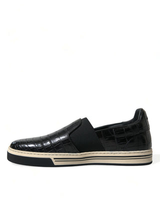 Zapatillas negras de cuero exótico tipo cocodrilo